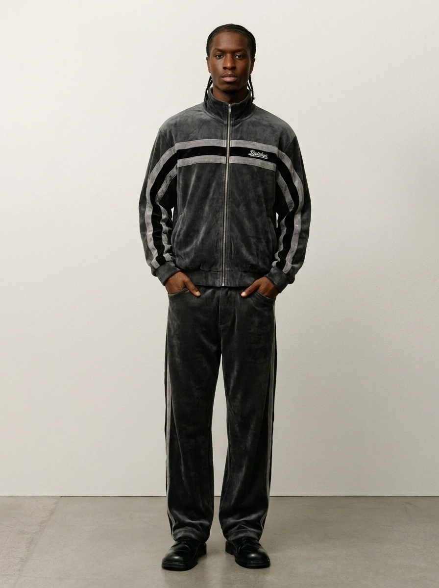 Grey Velour Track Pants