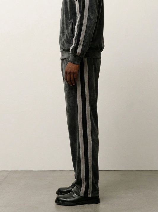 Grey Velour Track Pants