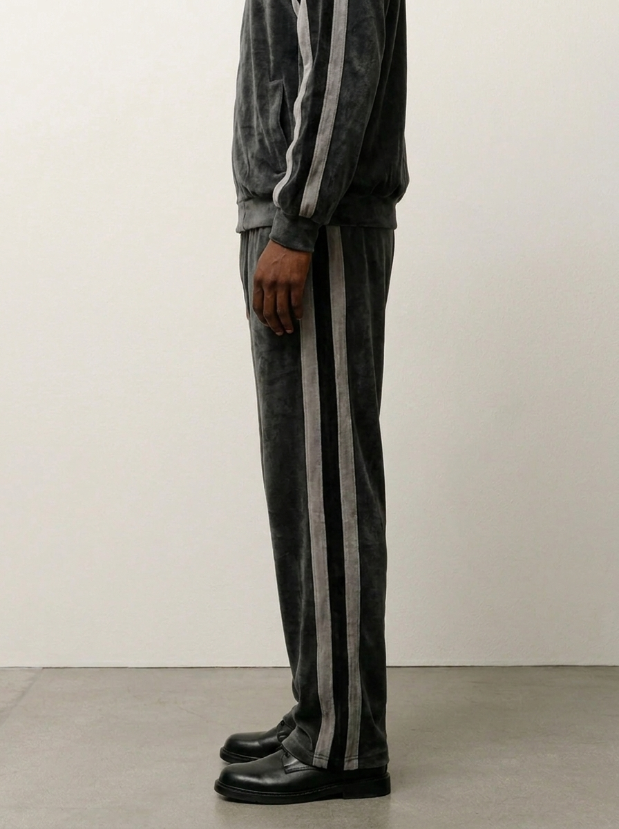 Grey Velour Track Pants
